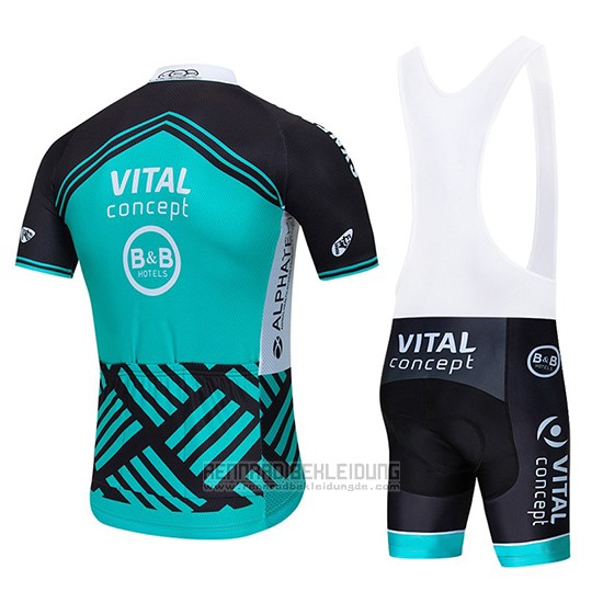 2019 Fahrradbekleidung Vital Concept Blau Wei Shwarz Trikot Kurzarm und Tragerhose